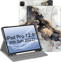 Fintie Folio Case for iPad Pro 12.9 6th Generation 2022 Multi-Angle Smart Stand Cover w/Pencil Holder &amp Pocket Also Fit iPad Pro 12.9 2021 5th &amp 2020 4th &amp 2018 3rd Gen Cloudy Marble