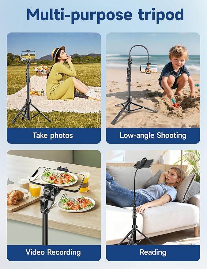 Phone Tripod Stand 85 Tall Cellphone Tripod for iPhone with Gooseneck Remote Flexible Portable Phone Stand for Recording Compatible with iPhone 14 13 12 pro Android Camera