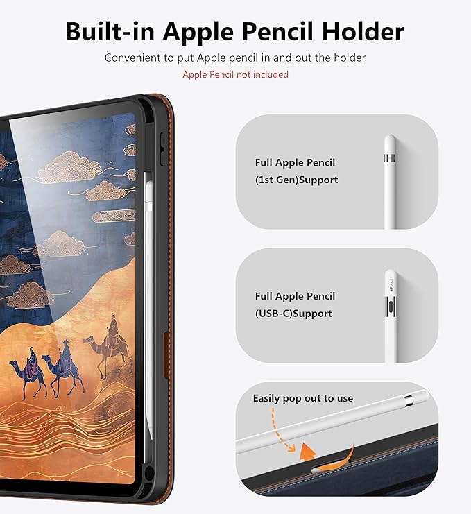 DTTO for iPad A16 Case iPad 11th / 10th Generation Case (2025/2022) 360 Degree Rotating Premium Leather Folio Stand Cover with Pencil Holder New Blue