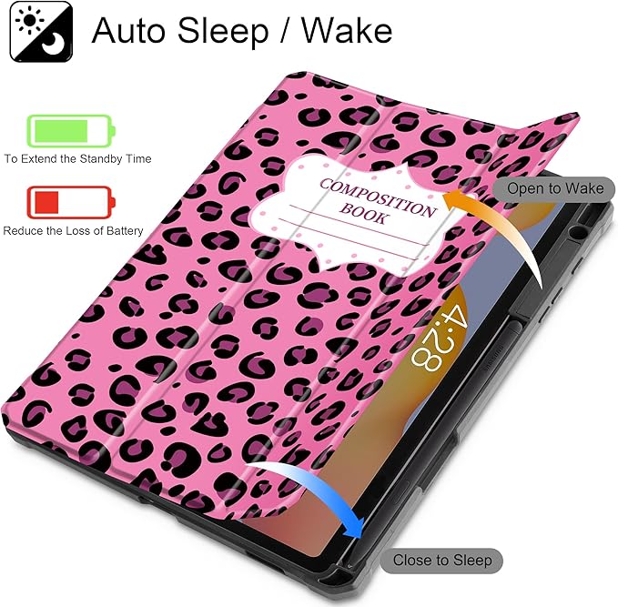 Mektron Case for Samsung Galaxy Tab S6 Lite 10.4 Inch 2024/2022/2020 with S Pen Holder Multi-Angle Viewing with Shockproof Cover Clear Shell + Trifold Stand + Auto Wake/Sleep Composition Book-Bows