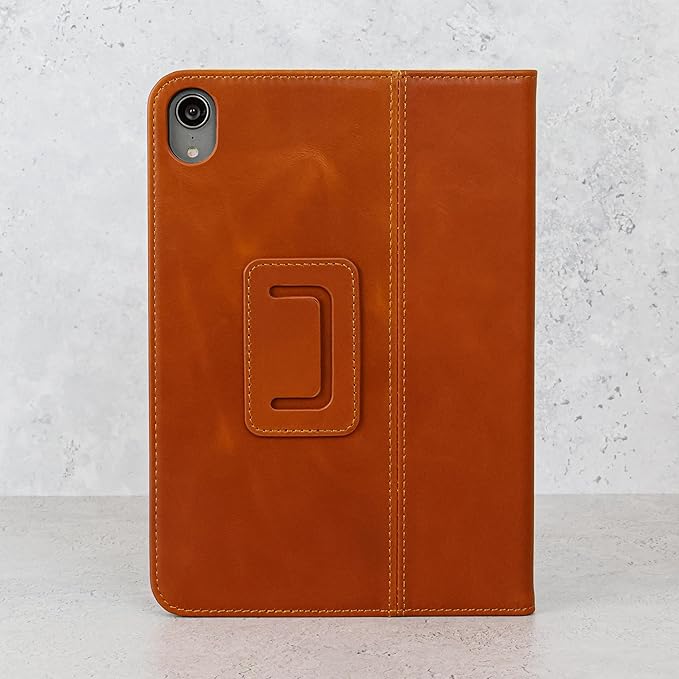 Casemade Real Leather Case Compatible with iPad mini 7 (A17 Pro) / 6th Gen (2021) - Full-Grain Leather Cover Auto Sleep/Wake Dual Stand Position (Tan)