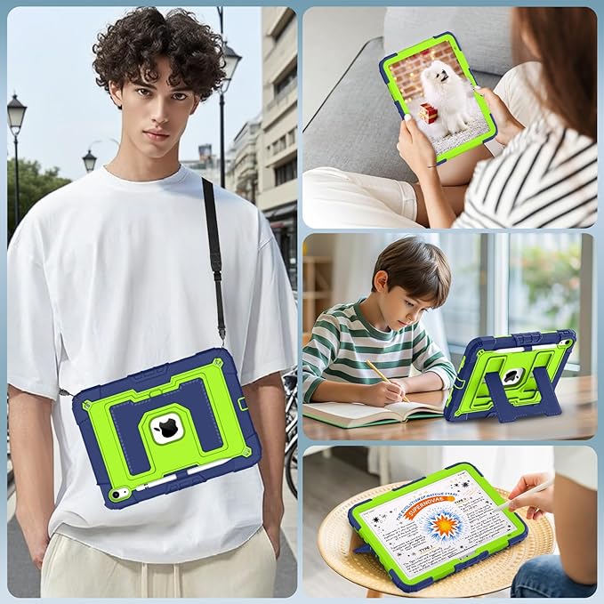 WESOROL Case for iPad A16 11th Generation 11 Inch (2025) iPad 10th Generation 10.9 Inch (2022)i Pad A16 Case Military Grade Shockproof Cases with Pencil Holder Shoulder StrapNavy Green