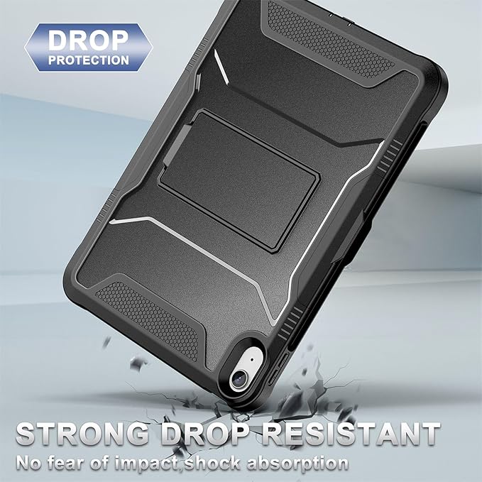 Soke Case for iPad (A16) 11th Generation 11-inch 2025 iPad 10th Generation 10.9-inch 2022 with Built-in Screen Protector and Kickstand Rugged Full Body Protective Cover - Glossy Black