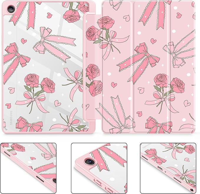 Tuiklol for Samsung Galaxy Tab A9+ Tablet 11” / A9+ Plus 2024 2023Buit-in S-Pen Holder with Clear Protective Cover Transparent Back Shell Auto Wake/Sleep Samsung Tab A9 Plus CoverBow &amp Rose