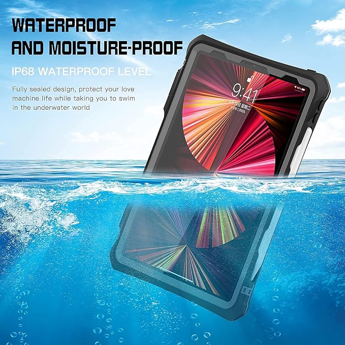 ShellBox Case for iPad Pro 11 Inch 2021/2020Full-Body Protective CaseMagnetic Pencil HolderExternal Keyboard InterfaceIP68 Waterproof Dustproof Shockproof iPad Pro 11 Inch Case (Black)