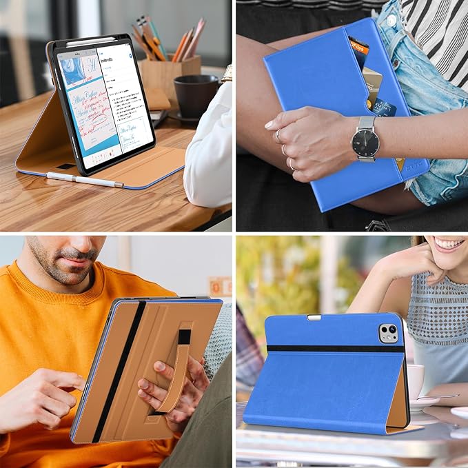 DTTO for iPad Pro 13 inch Case (M5/M4) 2025/2024 Premium Leather Business Folio Stand Cover with Pencil Holder - Auto Wake/Sleep &amp Multiple Viewing Angles Built in Hand Strap &amp Pocket Royal