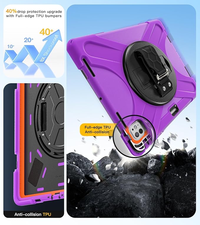BRAECN for iPad Pro 13 inch Case M5 2025 &amp M4 2024 Heavy Duty Shockproof Protective with Pencil Holder Screen Protector 360°Rotating Stand Handle &amp Shoulder Strap Full Body Cover Kids Friendly