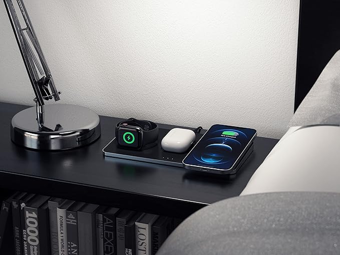Satechi Trio Wireless Charger with Magnetic Pad Qi Certified Compatible with iPhone 16 Pro Max/16 Pro/16/16 Plus AirPods Pro/Gen 3 Apple Watch Ultra &amp Series (ST-X3TWCPMs)