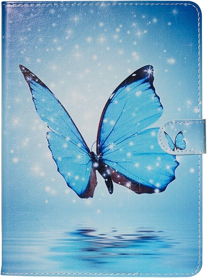 Dteck for Fire HD 8 Tablet Case (8th/7th/6th Generation-2018/2017/2016 Release) 8 Lightweight Folio Fold Case with Card Slots &amp Stand Function PU Leather Protective Cute Cover Blue Butterfly