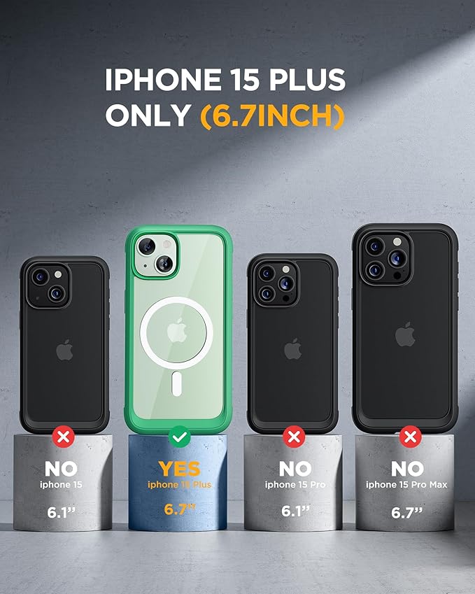 Miracase Magnetic for iPhone 15 Plus Case 6.7'' [Compatible with Magsafe] Full-Body Military Drop Proof 15 Plus Phone Case Cover with Built-in 9H Tempered Glass Screen ProtectorMagnetic Green | Magne