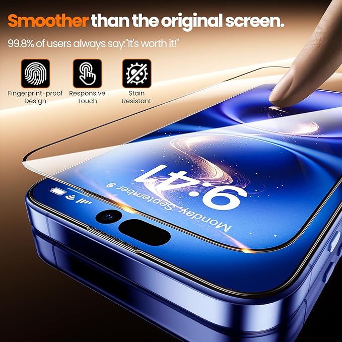 2-Pack for iPhone 16 Screen ProtectorMilitary Grade ShatterproofBubble-Dust Free Box9H+ HD Tempered GlassFull CoverageScratch &amp Smudge Resistant for iPhone 6.1 inch