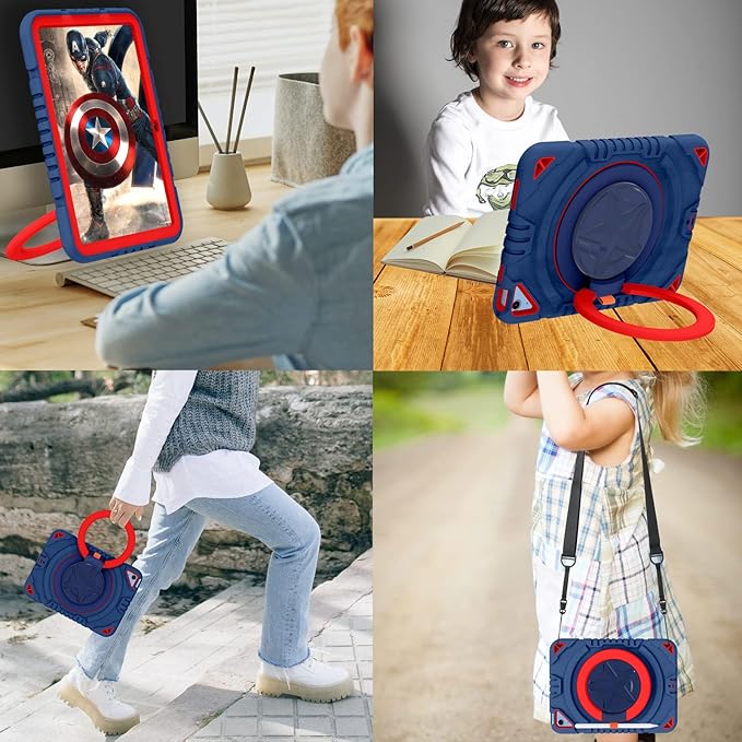 XZC Case for iPad (A16) 11th Generation 11 Inch 2025/ iPad 10th Generation 10.9 Inch 2022 Heavy Duty Shockproof Rugged Cover with Rotating Stand/Pencil Holder/Carrying Shoulder Strap (Blue 3)