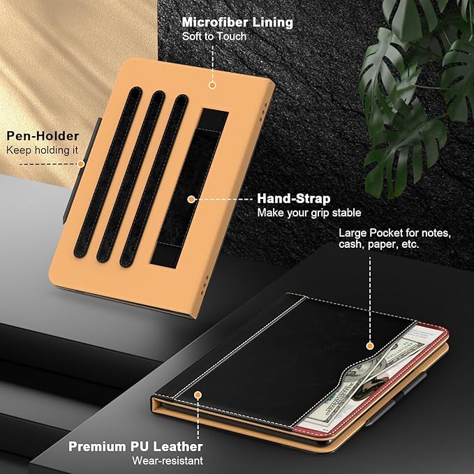 Grifobes Case [Only for 2024/2022/2020 Released 12th/10th Generation] Fire HD 8/8 Plus Premium PU Leather Folio Auto Wake/Sleep Cover with Hand Strap/Stylus Holder Black/Brown