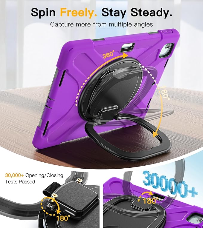 BRAECN Case for iPad Air 13 Inch M4 2026/M3 2025/M2 2024 &amp iPad Pro 12.9 6th/5th/4th/3rd Gen: Military Grade Silicone Protective Cover with Pencil Holder Kickstand Handle Shoulder Strap Purple