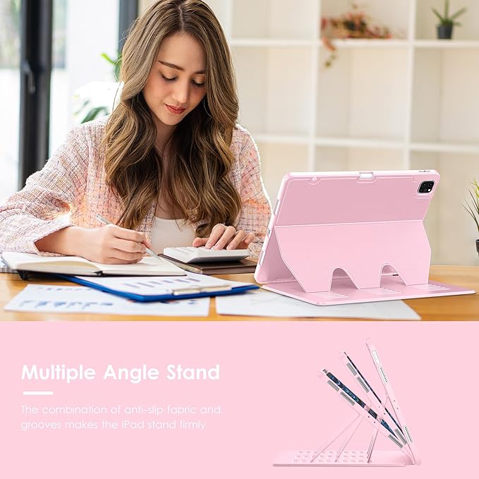 VIKESI Case for iPad Pro 12.9 6th / 5th / 4th / 3rd Generation Case 2022/2021/2020/2018Multiple Angles Magnetic Stand CoverShockproof Soft BackPencil Holderand Auto Sleep/WakePink