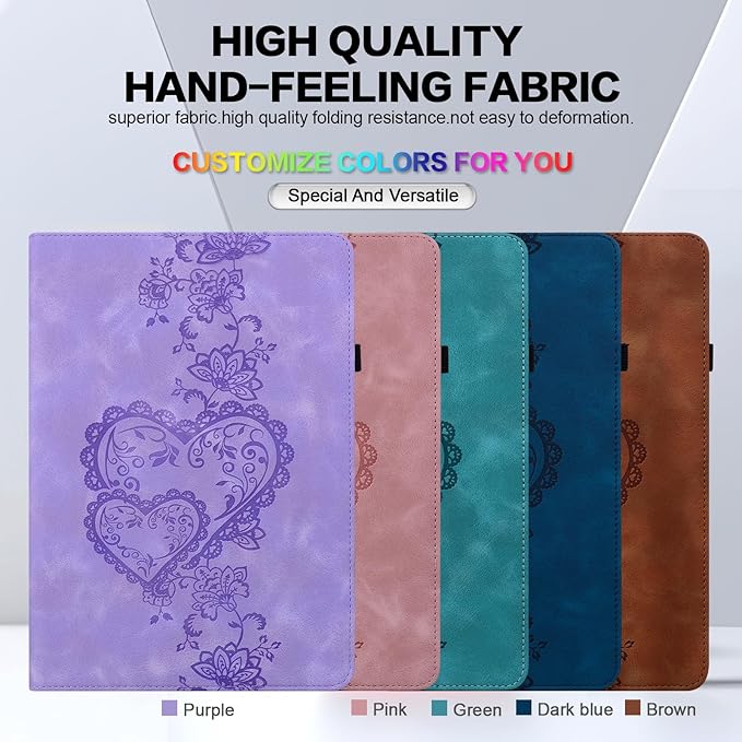 Case for Lenovo Idea Tab Pro 12.7 Inch 2025 Embossed Heart PU Leather Protective Tablet Case with Elastic Band &amp Card Slots/Holder Multi-Angle Viewing Stand Cover Purple