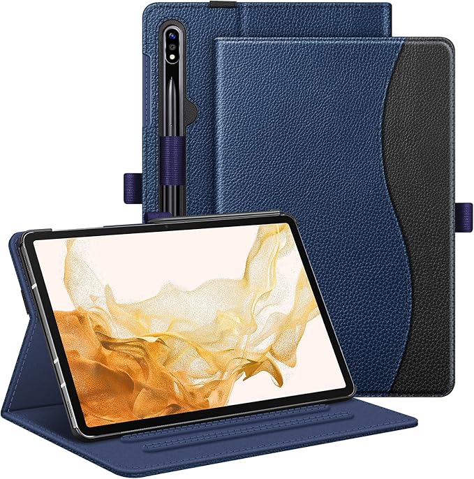 Fintie Case for Samsung Galaxy Tab S10+/ S9+/ S8+/ S7 FE/ S7+ 12.4 Inch Multi-Angle Viewing Protective Cover with Pocket Auto Sleep/Wake Navy