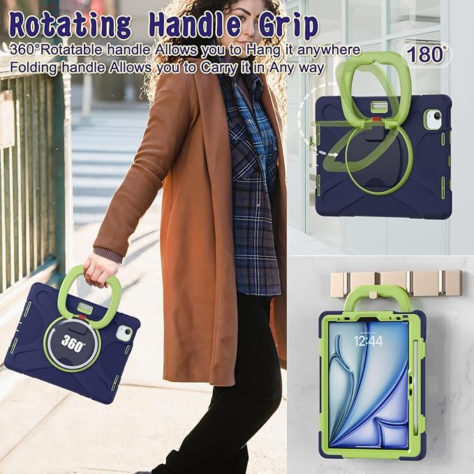 SCSVPN Case for iPad Air 11 Inch M4 2026/M3 2025/M2 2024 iPad Air 10.9'' 5th/4th Gen 2022 2020 iPad Pro 11 4th/3rd/2nd/1st Gen Protective Cover with Pen Holder Stand Shoulder Strap Navy Green