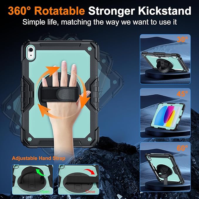 Case for iPad (A16) 11th Generation 11 Inch (2025) Ubearkk for iPad 10th Generation 10.9 inch 2022 case with Screen Protector 360 Degree Rotating Stand/Shoulder Strap/Pencil Holder Brightblue