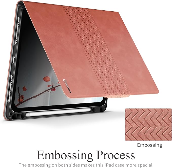 auaua Case for iPad Pro 12.9 6th/5th/4th/3rd Generation 2022/2021/2020/2018 Slim Durable Leather Stand Cover with Pencil Holder Auto Sleep/Wake (Pink)