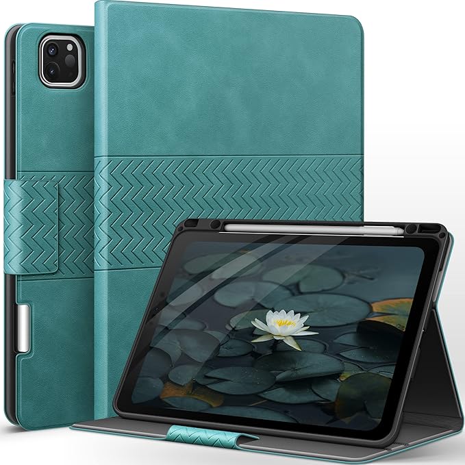 auaua Case for iPad Pro 12.9 6th/5th/4th/3rd Generation 2022/2021/2020/2018 Slim Durable Leather Stand Cover with Pencil Holder Auto Sleep/Wake (Green)