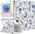 Kidcube for iPad Air 13 Inch Case M3 2025/M2 2024 for iPad Pro 12.9 Cases (2022/2021/2020/2018) - Women Girls Cute Folio Cover with Pencil Holder Kawaii Girly Blue Floral Flower Design Rotating Stand