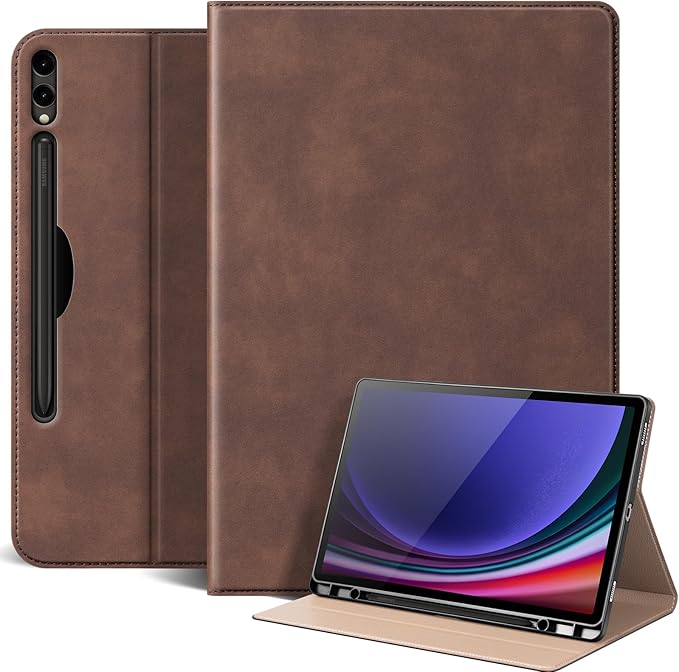 for Samsung Galaxy Tab S9 FE+/S9 Plus/S10 Plus+ 12.4 inch Case 2023/2024(Model:SM-X820/X810/X610) Leather Protective Shell Protection Cover with S Pen HolderAuto Sleep/Wake.Dark Brown