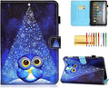 Case for Amazon Fire HD 8 Tablet 12th/10th Generation (2024/2022/2020) Techcircle Stand Folio PU Leather Magnetic Cover with Card Slots &amp Pen Holder Auto Sleep/Wake Blue Light Owl