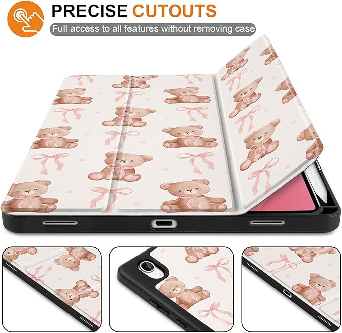 DONGKE Case for Samsung Galaxy Tab S11 5G 11 2025 Model (SM-X730/X736B) Slim Lightweight Trifold Stand Cover with S Pen Holder Auto Sleep/Wake Soft TPU Shockproof Back Lovely Bears