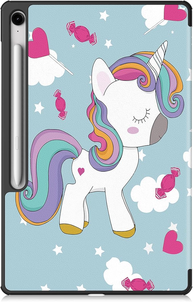 Case for Samsung Galaxy Tab S10 FE+/S10 FE Plus 13.1 Inch 2025 Model (SM-X620/SM-X626B) Tri-Fold Stand Smart PU Leather &amp Hard Back Shockproof Cover with Auto Wake/Sleep Rainbow Unicorn
