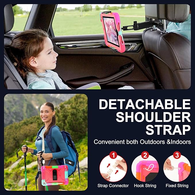 for iPad 6th Generation/iPad 5th Gen/iPad Air 2/iPad Pro 9.7 Case with Cute Key Chain Rugged Protective Case with Rotating Stand &amp Shoulder Hand Strap for iPad 6th/5th/ Air 2 (Rainbow Rose)