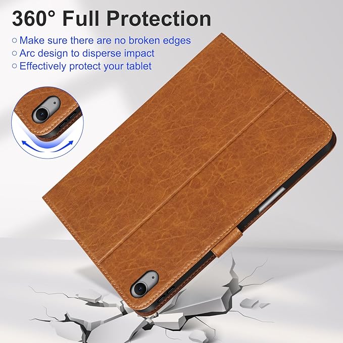 Leather Case for iPad A16 11th Gen 11 InchiPad 10th Gen. 10.9 Inch Premium Leather Folio Cover with Apple Pencil Holder Auto Wake/Sleep Adjustable Stand Magnetic ClosureLight Brown