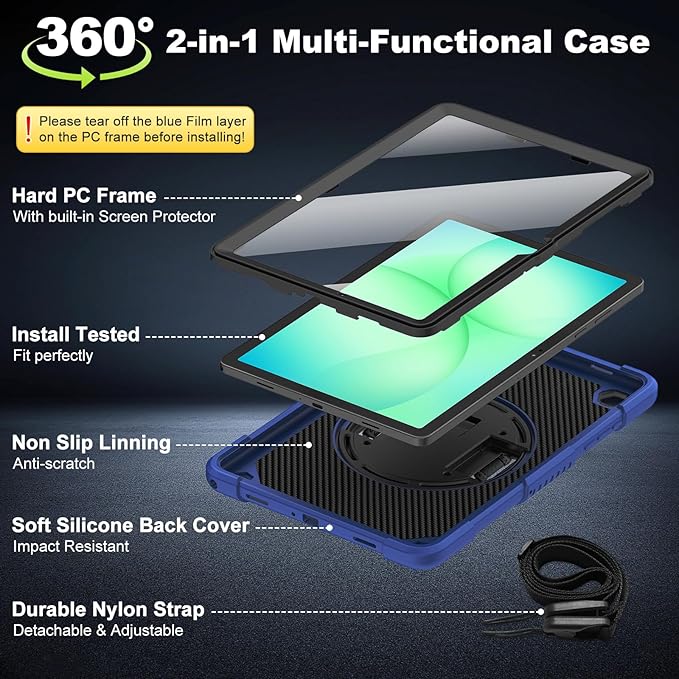 for Samsung Galaxy Tab A11 Plus/A9 Plus case with Screen Protector/ 360° Rotating Stand/Shoulder Strap/Hand Strap Cover for Galaxy Tab A11+ Plus/A9+ Plus 11 inch 225/2023 Released