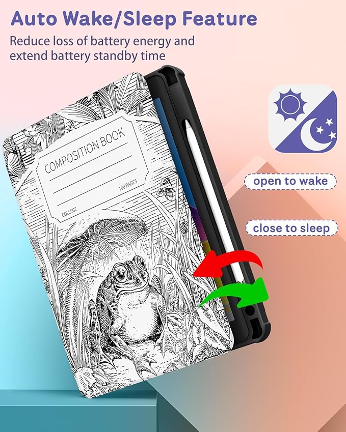 for iPad Air 11 inch Case Air 5th/4th Generation 10.9 Pro 11'' Case Women Girls for Apple Pencil Holder Cute Frog Rotating Folio Cover for iPad Air 11 2024 (M2) 10.9 2022 2020 Pro 11