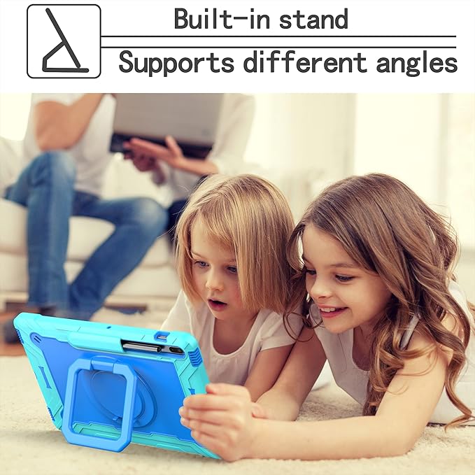 Stand Case for Samsung Galaxy Tab S8 Plus 2022/Tab S7 FE 5G 2021/Tab S7 Plus 2020 12.4 inch 360 Degree Rotating Kickstandwith Hand/Shoulder Strap Rugged Shockproof Cover Aqua Green &amp Blue