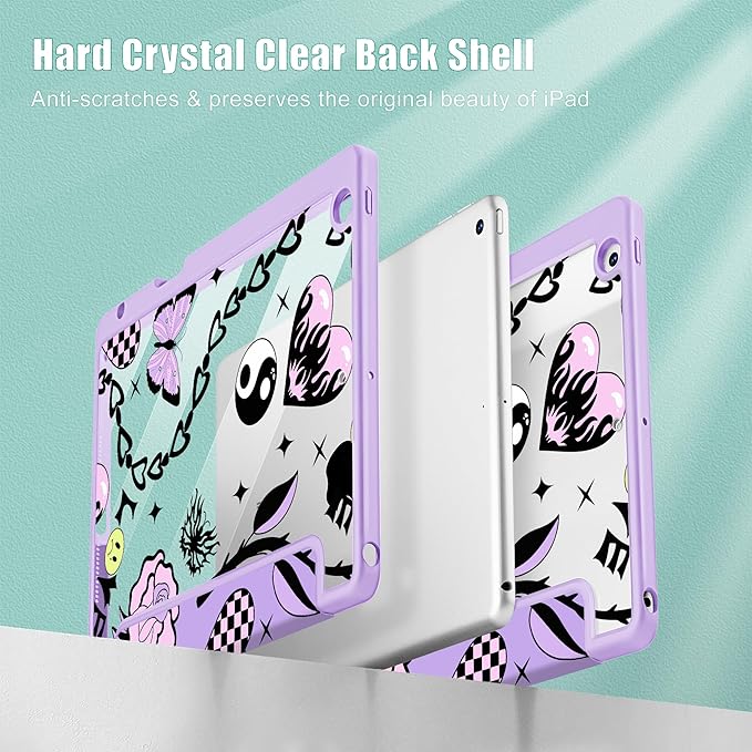 for iPad 9th Generation with Pencil Holder iPad 8th/7th Gen Case 10.2-inch [Built in Pencil Holder] Trifold Stand Auto Wake/Sleep Clear TPU Protection Back Cover Y2K Emo Girl SD166