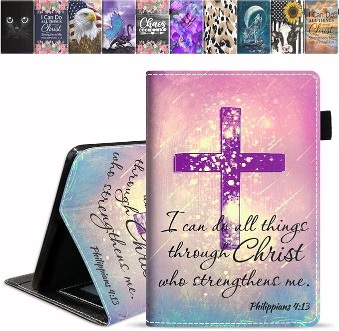 Case for Kindle Fire HD 10/Fire HD 10 Plus Tablet (11th Gen 2021 Release) Premium PU Leather Cover with Card Slot &amp Pencil Holder Christian Cross Quote Bible Verse Philippians 4-13
