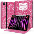 Case for New iPad Pro 12.9 inch 6th/5th/4th/3rd Generation 2022/2021/2020/2018 12.9'' ipad Pro Leather Cover 6/5/4/3 Gen with Pencil Holder Auto Wake/Sleep Composition Book Pink