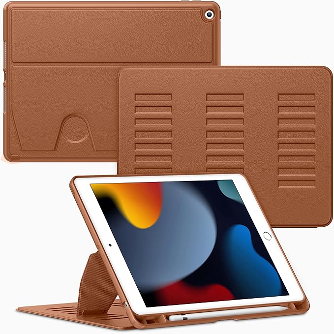 VIKESI Case for iPad 9th / 8th / 7th Generation 10.2 inch (2021/2020/2019 Released)Multiple Angles Magnetic Stand CoverShockproof BackPencil Holderand Auto Sleep/WakeBrown