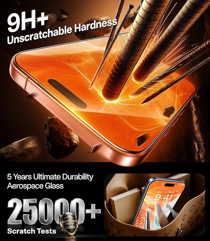 TORRAS Military-grade aerospace glass for iPhone 16 Screen Protector [9H＋Unbreakable from 12-foot DropLongest Durable]GlassGo X Glass for iPhone 162 Packs