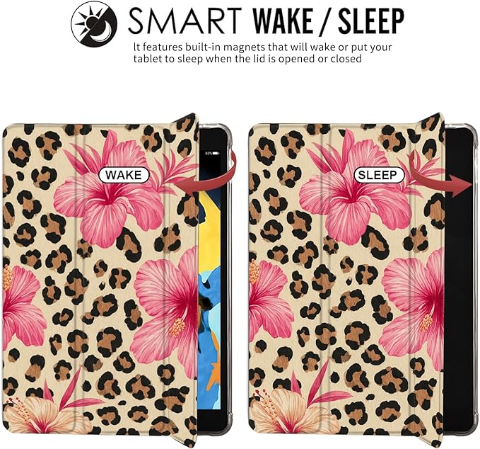JOYLAND for iPad (A16) 11th Gen 11 Inch 2025/iPad 10th Generation Case 10.9 inch 2022 with Pencil Holder-Auto Wake/SleepLeopard Print&ampFlower Anti-Scratch Shockproof Premium Folio Stand CaseBlack