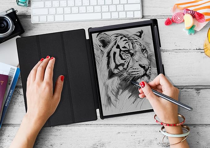 Protective Folio Case for 8.2'' iFLYTEK AINOTE Air 2 Ultra-Thin Lightweight Trifold Protective Cover with Built-in Pen Holder Auto Sleep/Wake for AINOTE Air2 Tablet (Cloth Black)