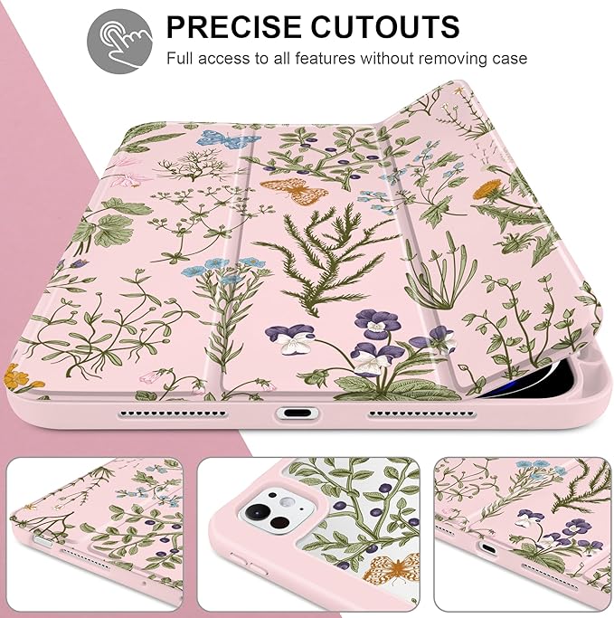 DONGKE for iPad Pro 11-Inch Case (M5 2025 / M4 2024) 6th/5th Generation [Auto Sleep/Wake &amp Pencil Pro Holder] Clear Acrylic Back Smart Trifold Stand Cover Wildflower &amp Butterfly