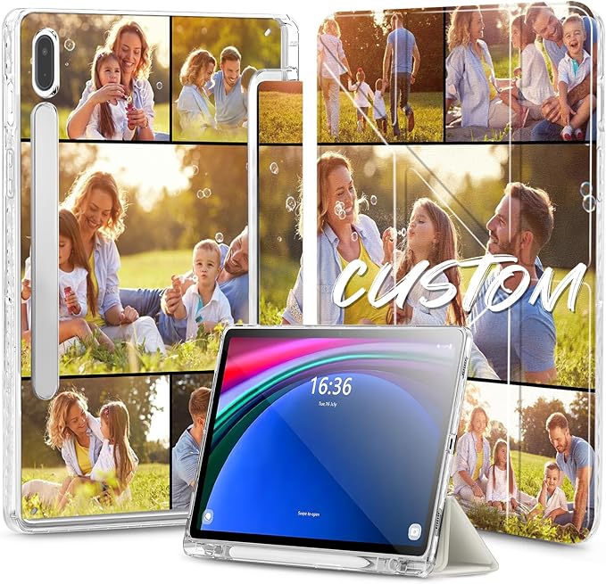 Custom Pictures Personalized Case for Samsung Galaxy Tab S7 FE 12.4 inch(2021) Built-in Pencil Holder Customized Photo Galaxy Tablet Case with Shockproof Protective Cover Clear PC Back Shell