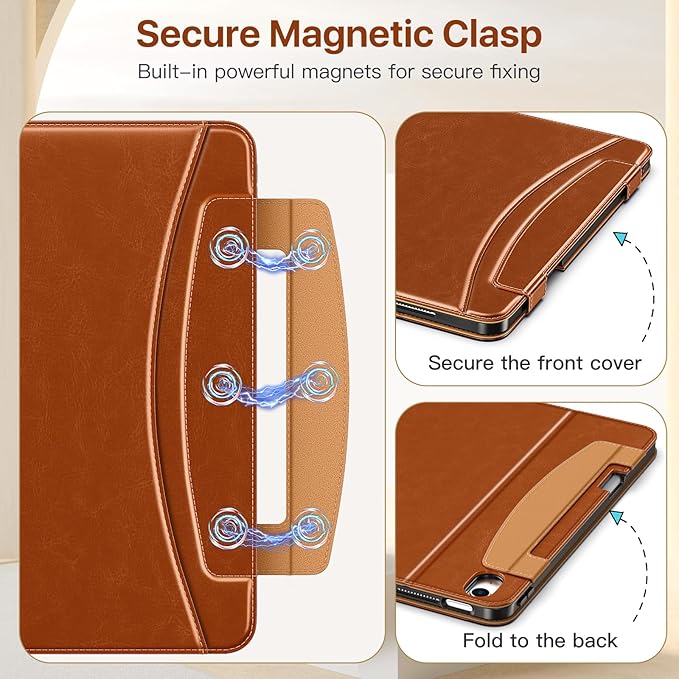 MoKo Case for iPad Air 13-inch (M4) 2026 / (M3) 2025 / (M2) 2024 with Pencil Holder &amp Hand Strap &amp Pocket Premium Leather Folio Stand Cover Multiple Viewing Angles Brown