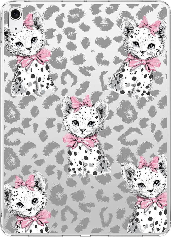 for 11 iPad Pro 4th/3rd/2nd/1st Gen (2022/2021/2020/2018)Cute Leopard Cat Crystal Clear CaseSlim Lightweight Anti-Scratch Soft TPU Bumper Hard Acrylic Back Cover for Women