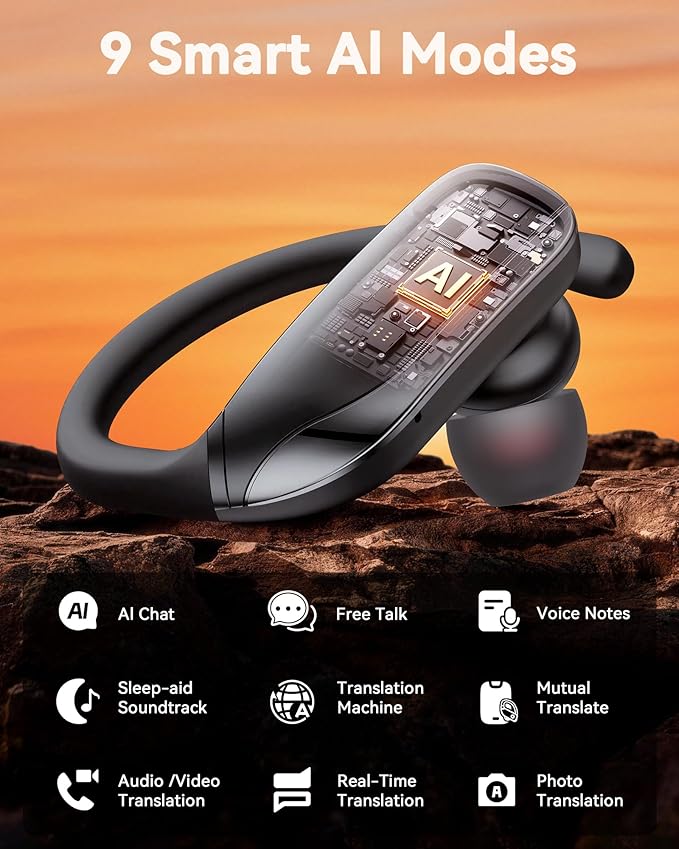 bmani Ear Buds Wireless Earbuds Bluetooth Headphones with 80H Playtime LED Display Case Over-Ear Hook with Mic Stereo Sound Easy Button Controls Sports Earphones for Running Workout Gym Black