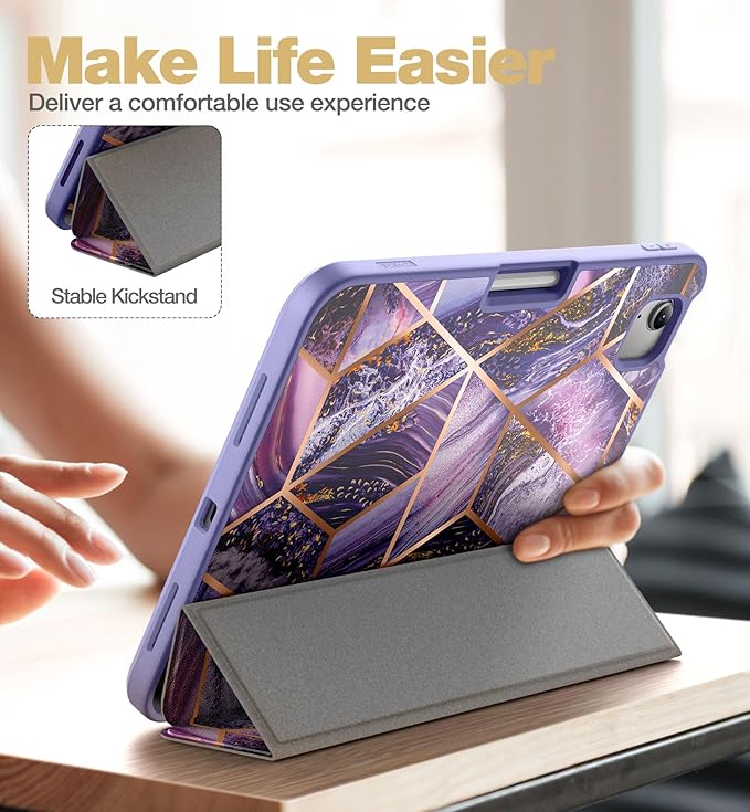 SURITCH Case for iPad (A16) 11th Generation 11 Inch 2025/iPad 10th Generation 10.9 Inch 2022 with Screen Protector Pencil Holder Tri-fold Stand Auto Wake/Sleep Shockproof Protection Lavender