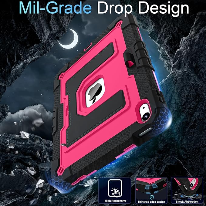 for iPad (A16) 11th/10th Generation 11/10.9 Inch 2025/2022 iPad Case 11th/10th Generation with Pencil HolderHeavy Duty Shockproof Cover for i Pad 11th/10th GenBlack Pink