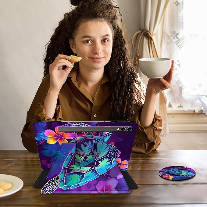 Case for Samsung Galaxy Tab S10 Plus/ S9 FE Plus/ S9 Plus 5G Tablet 12.4 Inch Case360 Degree Rotating Swivel PU Leather Stand Flip Folio Cover with Auto Wake/SleepGlitter Sea Turtle